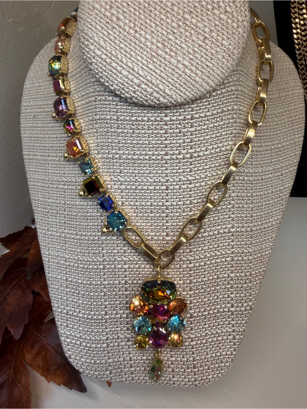 Gold-Tone Multicolor Crystal Statement Necklace